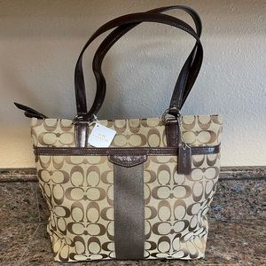Coach Signature Stripe Tote Shoulder Bag #28504